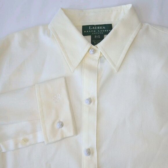 Lauren Ralph Lauren Petite S Ivory 100% Cotton Oxfordshire Blouse Button NWT - Picture 1 of 8